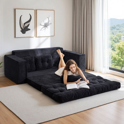 MAXYOYO 3-Seater Convertible Sofa Bed – Corded 2-in-1 Pull-Out Floor Couch with Pillows for Living Room, No Assembly