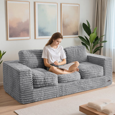 MAXYOYO 3-Seater Faux Fur Sofa – Fluffy Boneless Couch with Pillows in a Box, Faux Fur Lounge, No Assembly