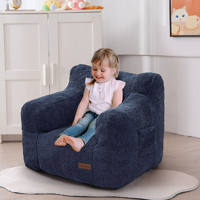 MAXYOYO Kids Sherpa Bean Bag Chair, Teddy Lazy Sofa for Girls and Boys, Navy