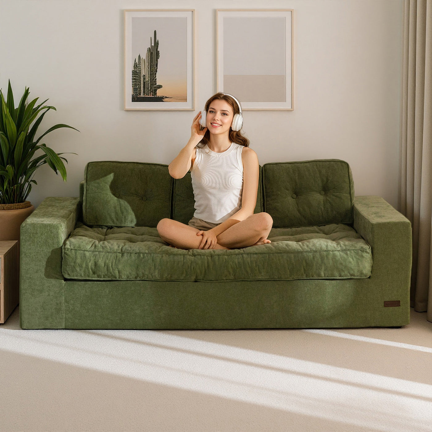 MAXYOYO Boneless Floor Sofa: Chenille 3-Seater Couch (Sofa in a Box)