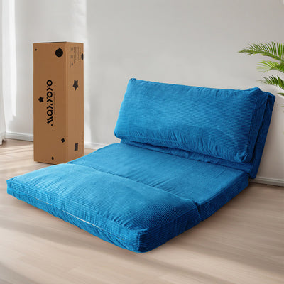 MAXYOYO Bean Bag Folding Sofa Bed - Corduroy Floor Sofa, Washable, Blue