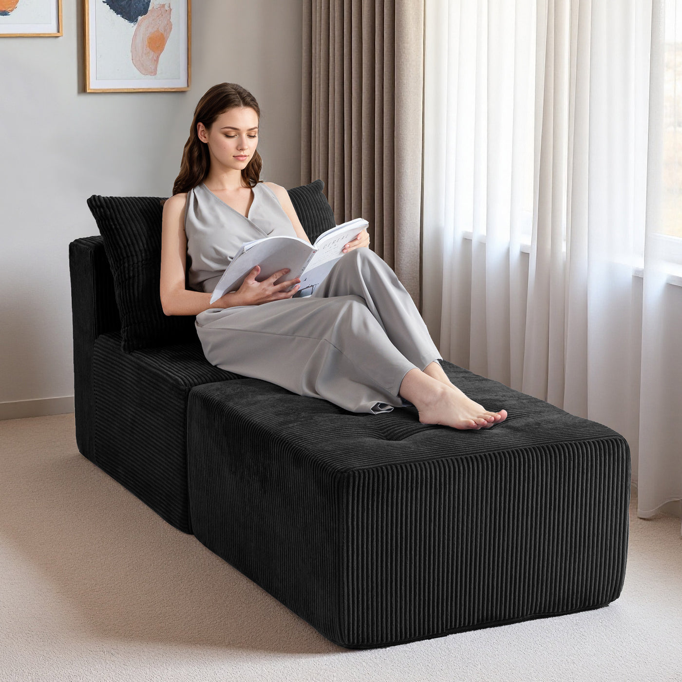 Modular Sectional Chaise Lounge #color_black