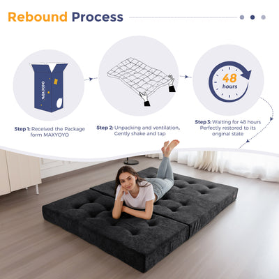 MAXYOYO Tri-Fold Mattress, 6 Inch Tufted Folding Mattress with Chenille Fabric, Portable Queen Size Floor Guest Mat for Adults, Foldable Topper for Camping