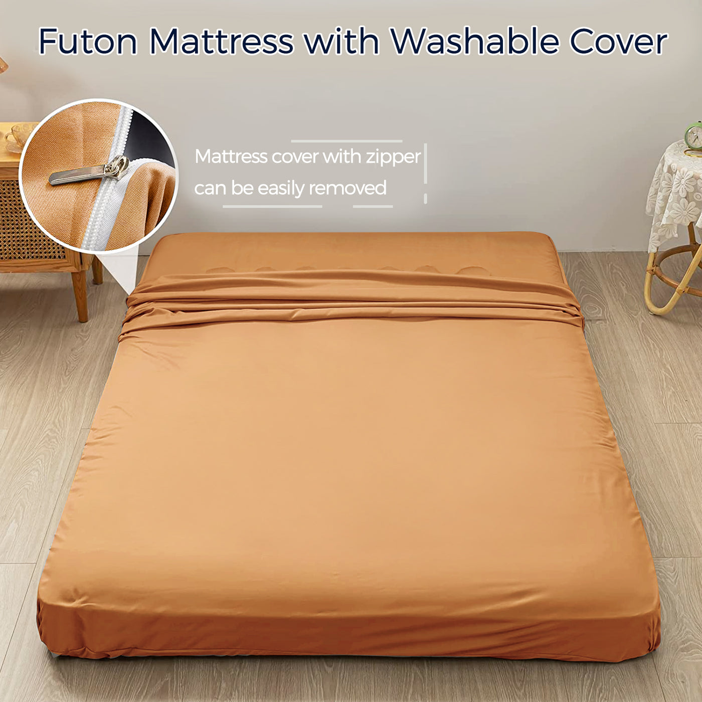 MAXYOYO 6" Extra Thick Floor Futon Mattress, Wave Quilted, Light Brown
