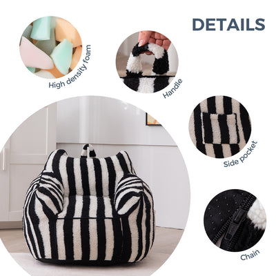 MAXYOYO Kids Bean Bag Chair, Sherpa Bean Bag Couch with Decorative Edges for children's room (Stripe Black)