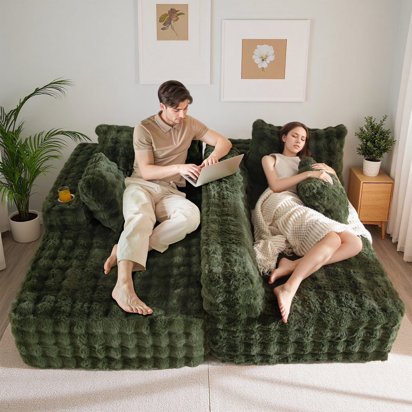 MAXYOYO Bubble 104" Modular Sectional Couch with L-Shape Chaise, Modern Boneless Couch for Living Room, Sofa in A Box