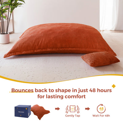 MAXYOYO Giant Bean Bag Chair with Pillow, 3 in 1 Convertible Bean Bag Bed for Adults with Washable Cover, Removable Floor Cushion Stuffed Floor Lounger for Living Room Bedroom, Orange