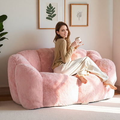 MAXYOYO Bean Bag Chair, Ultra Soft Faux Fur Loveseat Floral Petal Back Sofa for Adults, Double Size (Pink)