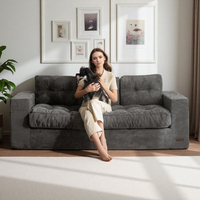 MAXYOYO 3 Seater Couch for Living Room - Boneless Couch, Sofa in A Box, No Assembly Required, Dark Grey