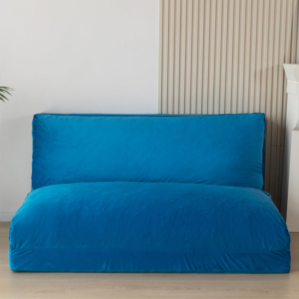MAXYOYO Bean Bag Folding Sofa Bed, Velvet Floor Sofa with Washable Cover for Adults, Blue
