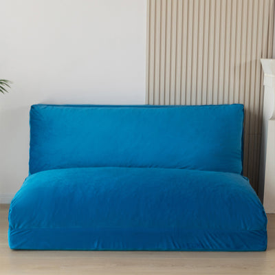 MAXYOYO Bean Bag Folding Sofa Bed, Velvet Floor Sofa with Washable Cover for Adults, Blue