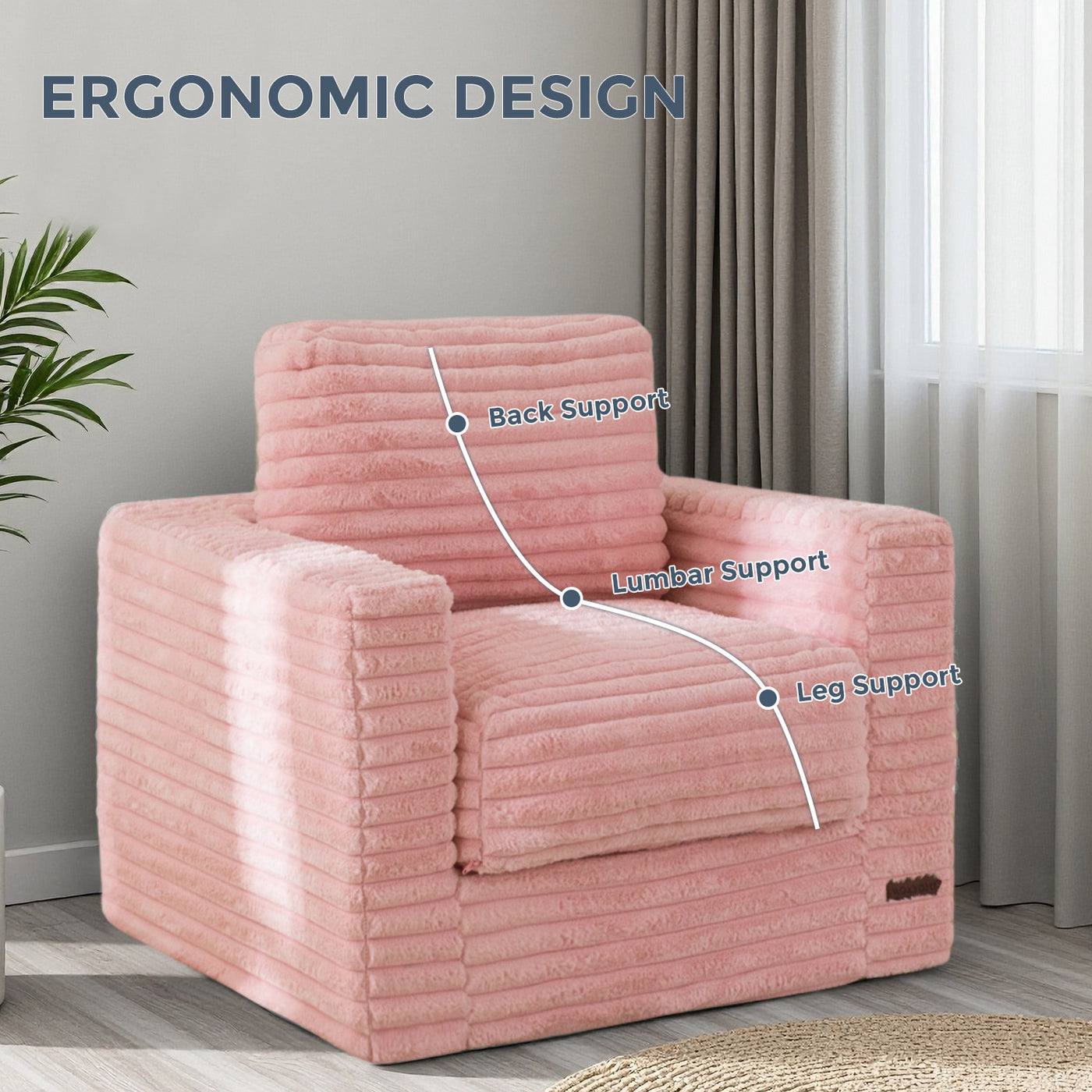 MAXYOYO Kids Bean Bag Chair - Comfy Faux Fur Bean Bag Sofa with Filler with Pillows and Armrests, Pink