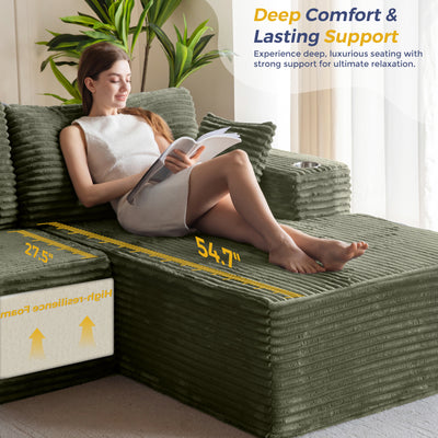 MAXYOYO 104" Modular Sectional Couch with L-Shape Chaise, Modern Boneless Couch for Living Room, Sofa in A Box, Oversized Sofa Sleeper with Deep Seat, No Assembly Required, Green
