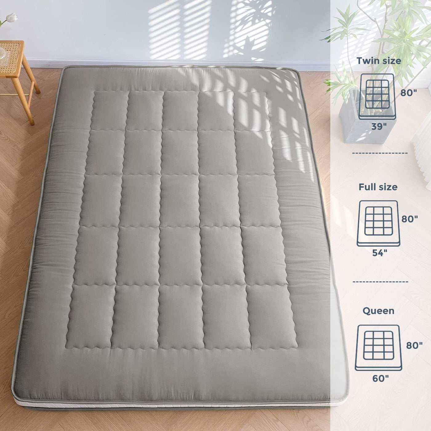 MAXYOYO 6" Extra Thick Japanese Futon Mattress with Rectangle Quilting, Stylish Floor Bed For Family, Dark Grey