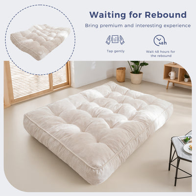 MAXYOYO 8" Futon Mattress Full Size, Ultra Thick Futons Sofa Couch Bed Tufted Sleeper Sofa Bed, Floor Mattress for Adults, Shredded Foam Filling (Frame Not Included), Beige