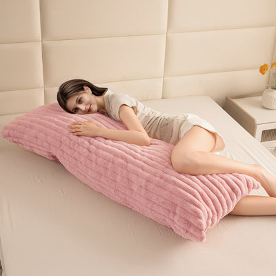 MAXYOYO Body Pillow - Ultra Striped Faux Fur Long Bed Pillows for Sleeping (20 x 54 Inch, Pink)