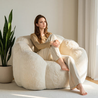 MAXYOYO Bean Bag Chair, Floral Shape Ultra Soft Faux Fur Petal Back Sofa for Adults, Single Size (Beige)