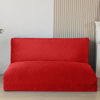 MAXYOYO Bean Bag Folding Sofa Bed, Velvet Floor Sofa with Washable Cover for Adults, Red