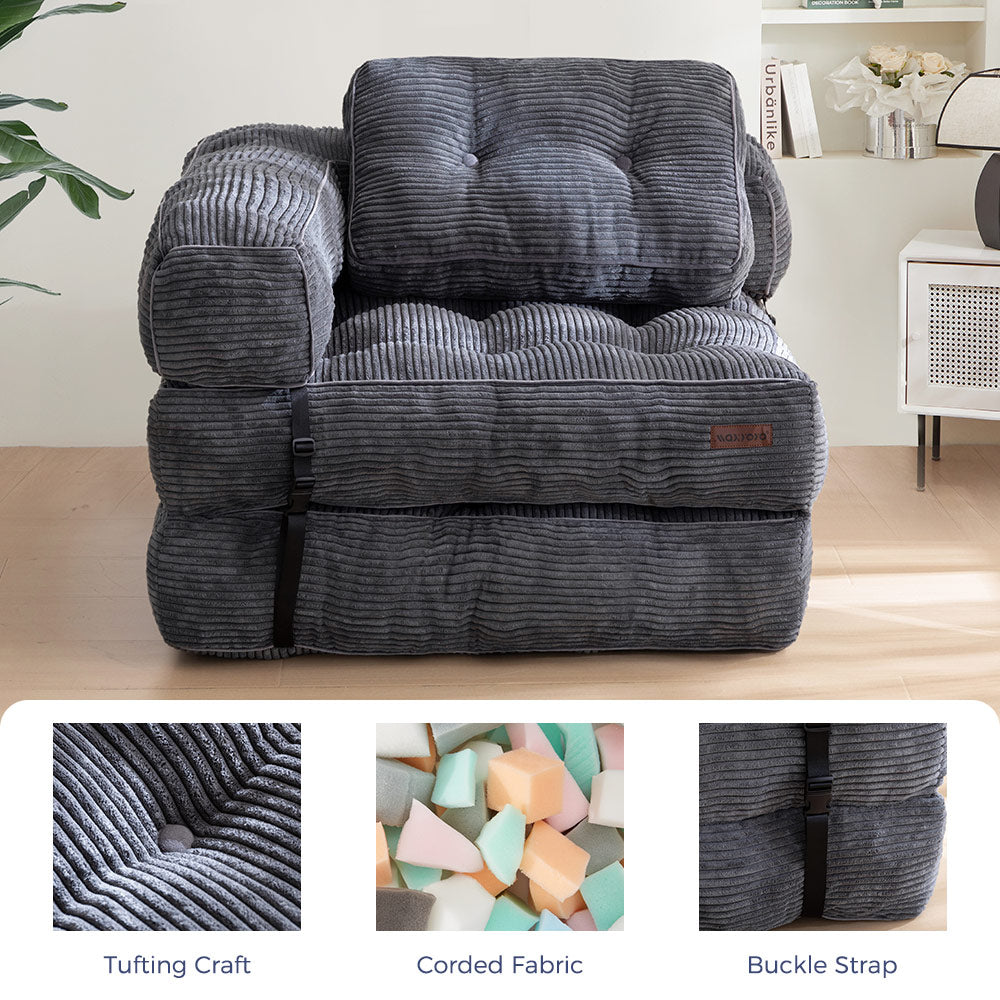 MAXYOYO Folding Sofa Bed, L-Shaped Convertible Sofa Bed with Armrest Foldable Sleeper Sofa, Dark Grey