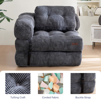 MAXYOYO Folding Sofa Bed, L-Shaped Convertible Sofa Bed with Armrest Foldable Sleeper Sofa, Dark Grey