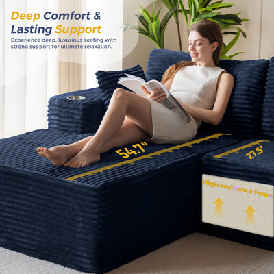 MAXYOYO 104" Modular Sectional Couch with L-Shape Chaise, Modern Boneless Couch for Living Room, Sofa in A Box, Oversized Sofa Sleeper with Deep Seat, No Assembly Required, Navy