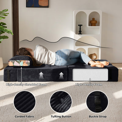 MAXYOYO Folding Sofa Bed, Convertible Sofa Bed with High-Density Support Foam for Living Room Bedroom, Black