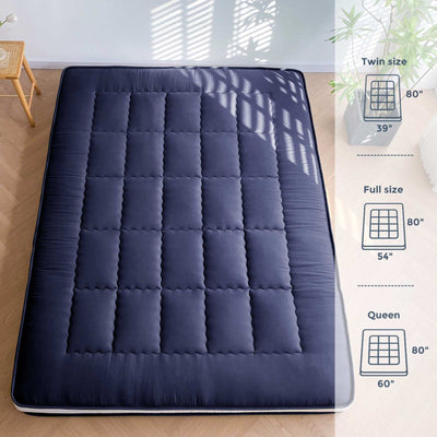 MAXYOYO 6" Extra Thick Japanese Futon Mattress with Rectangle Quilted, Stylish Floor Bed For Family, Navy