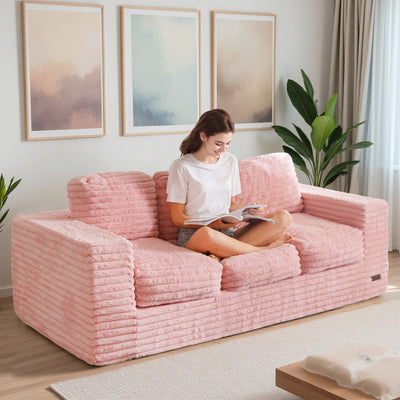 MAXYOYO 3-Seater Faux Fur Sofa – Fluffy Boneless Couch with Pillows in a Box, Faux Fur Lounge, No Assembly