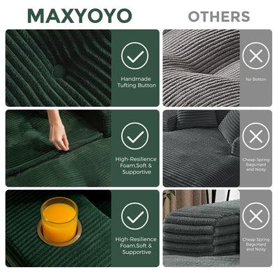 MAXYOYO Modular Sectional Chaise Lounge Sofa, Upholstered Lounge Chair with Pillows Indoor, Tufted Boneless Sofa Couch with Ottoman, Deep Seat Sleeper Chair for Living Room, No Assembly