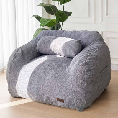MAXYOYO Giant Bean Bag Chair with Pillow, Fuzzy Comfy Large Bean Bag Chair Couch for Reading and Gaming, Grey