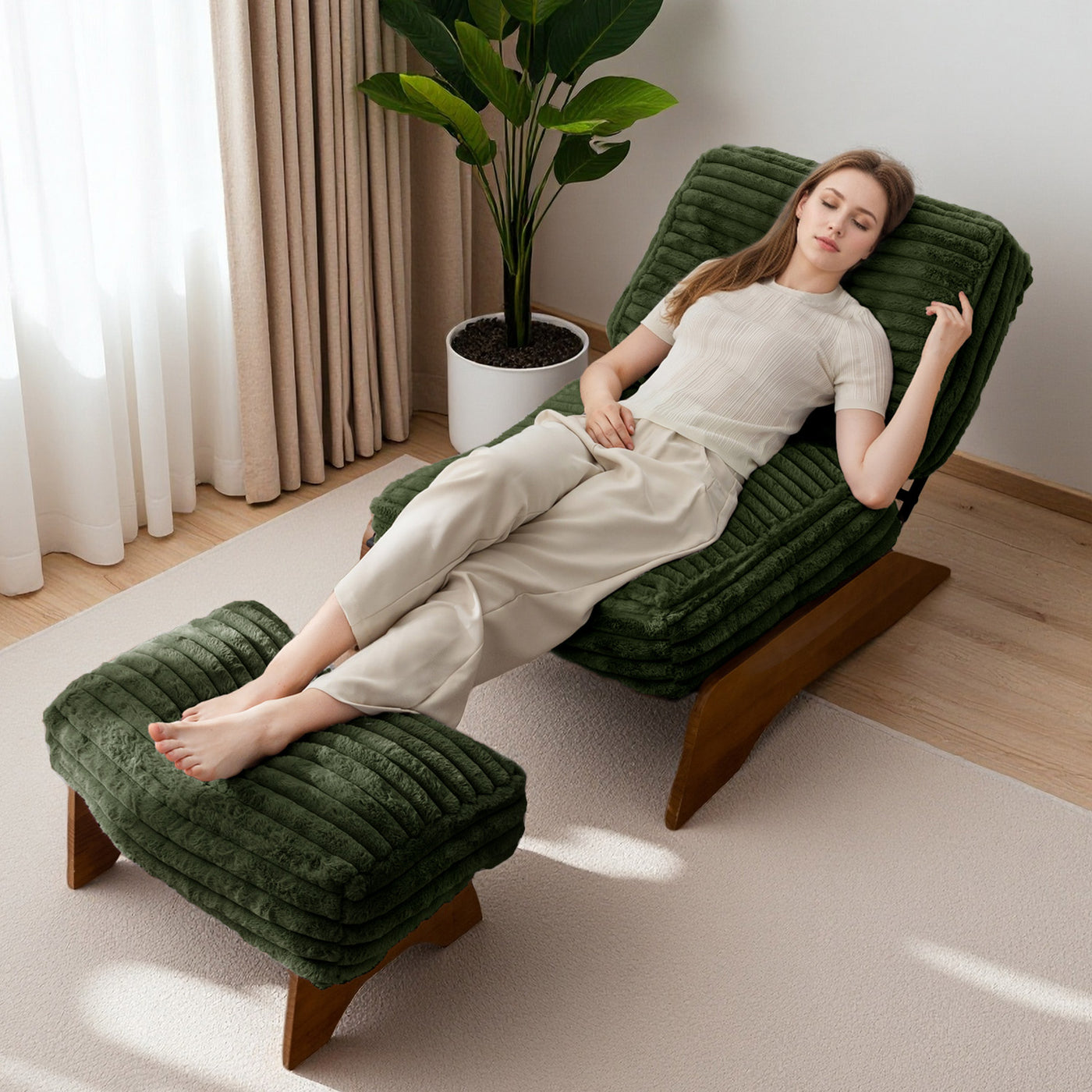 MAXYOYO Adjustable Accent Chair with Ottoman – Upholstered Lounge Set for Living Room or Bedroom, Green