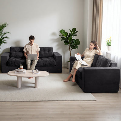 MAXYOYO 3 Seater Couch for Living Room - Boneless Couch, Sofa in A Box, No Assembly Required, Black