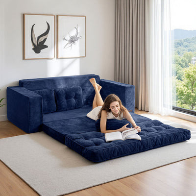 MAXYOYO 3-Seater Convertible Sofa Bed – Corded 2-in-1 Pull-Out Floor Couch with Pillows for Living Room, No Assembly