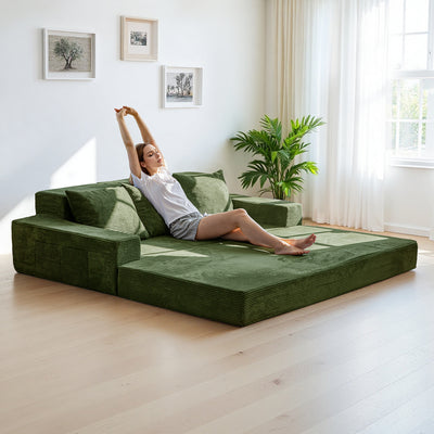 MAXYOYO 3-Seater Sofa Bed in a Box – Corded 4-in-1 Floor Couch with Cup Holders, No Tools Needed, Dark Green