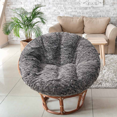 MAXYOYO Large faux fur papasan cushion (cushion only), round pillow, papasan pillow for swing and hanging chair, Mix Black