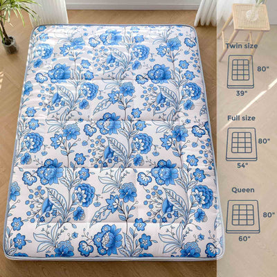 MAXYOYO 4" Extra Thick Japanese Futon Bed, Little Fresh Blue Flower Pattern Floor Mattress for Home