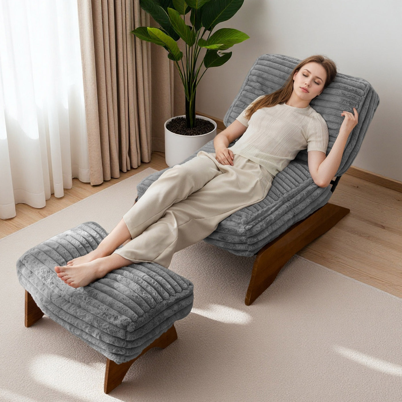 MAXYOYO Adjustable Accent Chair with Ottoman – Soft Padded Lounge Chair Set for Cozy Spaces, Grey