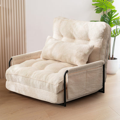 MAXYOYO Adjustable Floor Sofa Couch with Pillow, Boucle Convertible Lazy Sofa Sleeper Bed with Armrest, Single, Beige