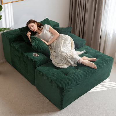 MAXYOYO Oversized Chaise Lounge Sofa with Ottoman – No-Assembly Sleeper Chair for Living Room, Green