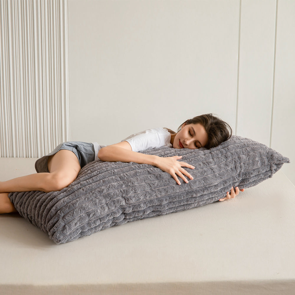 MAXYOYO Body Pillow, Ultra Striped Faux Fur Full Large Body Pillows Insert for Adults (20x54 inch, Grey)