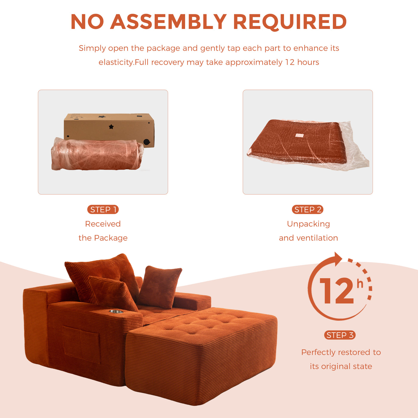 MAXYOYO Modular Sectional Chaise Lounge Sofa, Upholstered Lounge Chair with Pillows Indoor, Tufted Boneless Sofa Couch with Ottoman, Deep Seat Sleeper Chair for Living Room, No Assembly