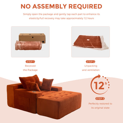 MAXYOYO Modular Sectional Chaise Lounge Sofa, Upholstered Lounge Chair with Pillows Indoor, Tufted Boneless Sofa Couch with Ottoman, Deep Seat Sleeper Chair for Living Room, No Assembly
