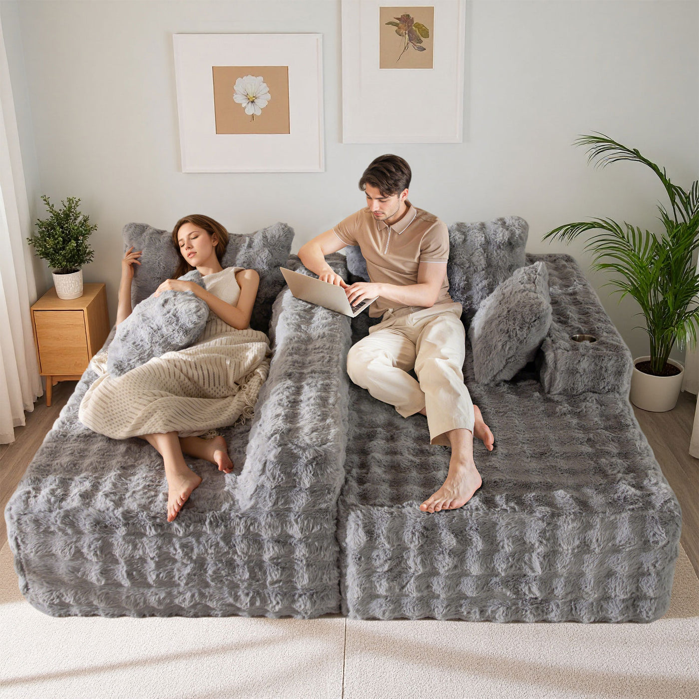 MAXYOYO Bubble 104" Modular Sectional Couch with L-Shape Chaise, Modern Boneless Couch for Living Room, Sofa in A Box