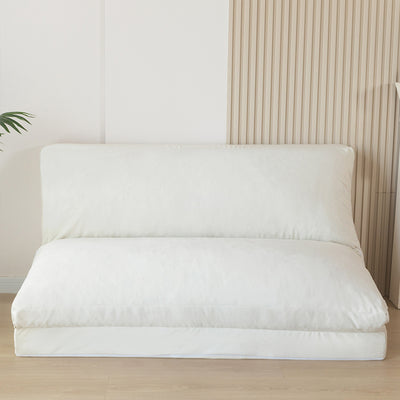MAXYOYO Bean Bag Folding Sofa Bed, Velvet Floor Sofa with Washable Cover for Adults, Cream White