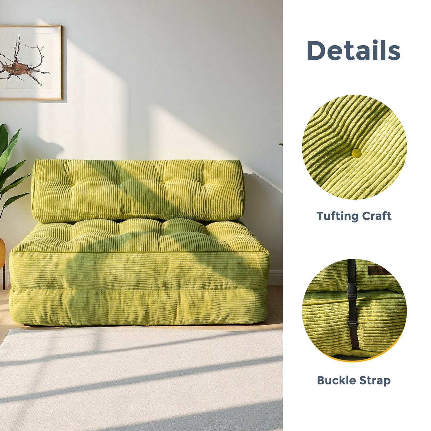 MAXYOYO Folding Sofa Bed, Convertible Sleeper Chair with Pilow Foldable Matress with Back Support(Double),Green