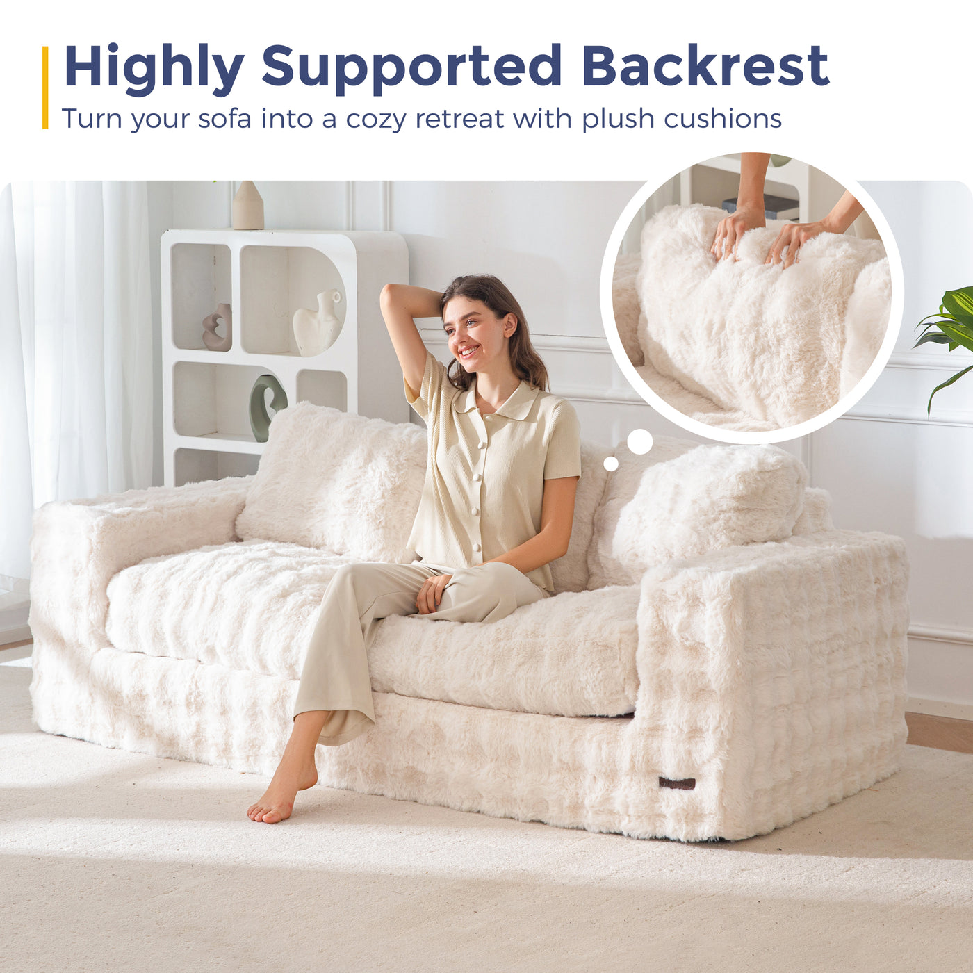 MAXYOYO 3 Seater Sofa for Living Room, Tufted Boneless Couch Bubbled Sofa Couch, Comfy Bean Bag Chair for Bedroom Apartment, No Assembly Needed