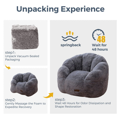 MAXYOYO Kids Bean Bag Chair, Floral Shaped Bean Bag Sofa, Plush Faux Fur Toddler Couch with Petal Backrest for Boys Girls, Stuffed Cozy Sofa for Nursery, Bedroom, Grey