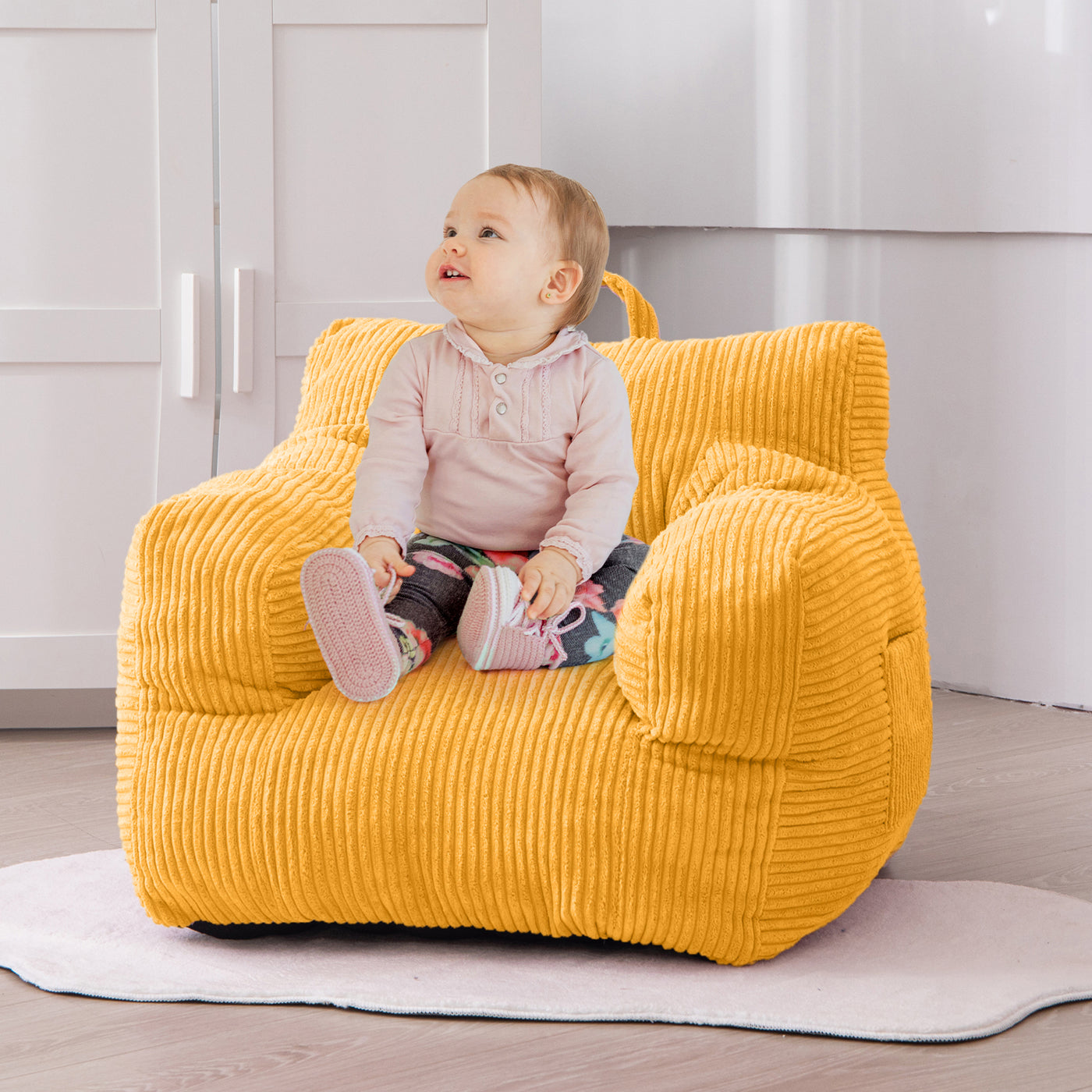 MAXYOYO Kids Bean Bag Chair, Corduroy Bean Bag Couch with Armrests for Children's Room (Yellow)