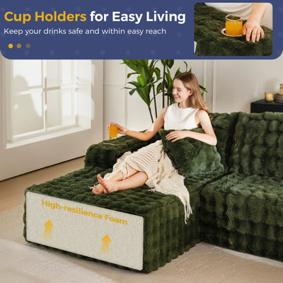 MAXYOYO 104" Modular Sectional Couch with L-Shape Chaise, Modern Boneless Couch for Living Room, Sofa in A Box, Oversized Sofa Sleeper with Deep Seat, No Assembly Required, Green