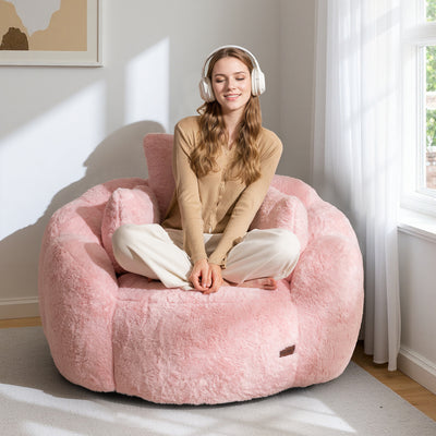 MAXYOYO Floral Bean Bag Chair 3 Pillows –  Faux Fur Lounge Sofa for Relaxing Corners, Pink